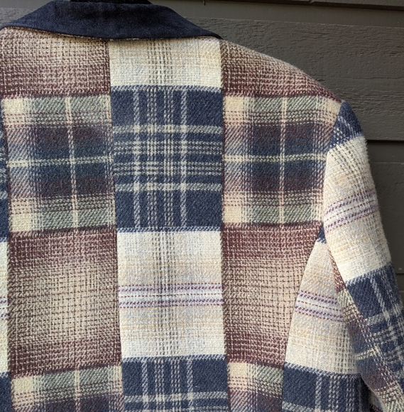 VTG 80s JLC Patchwork Wool Plaid Blazer Lined Chore Coat Size XL - Picture 5 of 11
